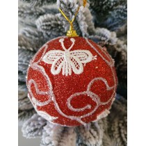 Новорічні кулі червоні з візерунком "метелик" Ø100мм, ціна за набір 2 шт (SH194)